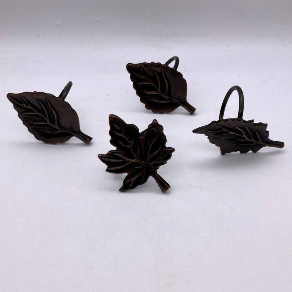 Set Of 4 Pier One Bronze Tone Napkin Rings Autumn Leaves Thanksgiving Decor